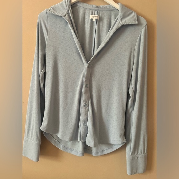 Weekend Los Angeles blue button up soft ribbed v neck shirt medium - Picture 1 of 9